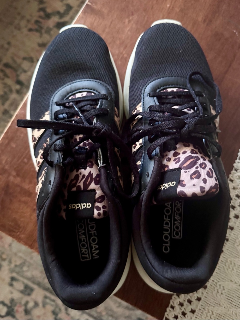 adidas Women's Black Sneakers with Pink Leopard Accents
